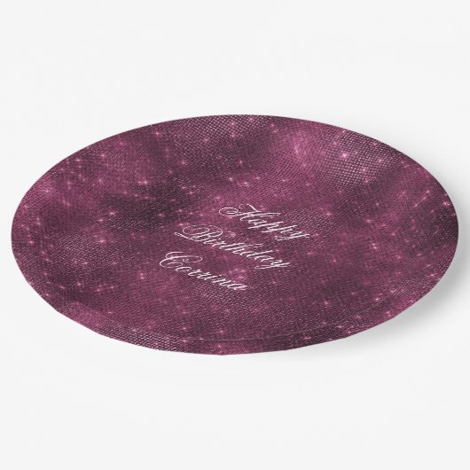 Romantisches Burgund Sparkle Glitzy Birthday Pappteller (Schrägansicht)