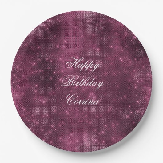 Romantisches Burgund Sparkle Glitzy Birthday Pappteller (Vorderseite)