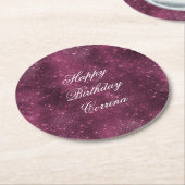 Romantisches Burgund Sparkle Glitzy Birthday Runder Pappuntersetzer (Angewinkelt)