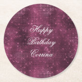 Romantisches Burgund Sparkle Glitzy Birthday Runder Pappuntersetzer (Vorderseite)