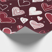 Romantisches Burgund von Hand Gezeichnet Herz Vale Geschenkpapier (Ecke)