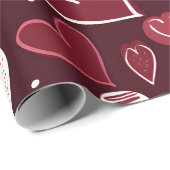 Romantisches Burgund von Hand Gezeichnet Herz Vale Geschenkpapier (Rolleneckpunkt)