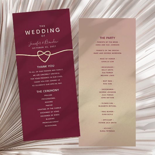 Romantisches Burgunder Hochzeitsprogramm