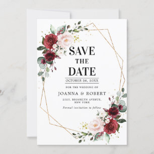 Romantisches Burgunder-Rosa Botanisches Geometrisc Save The Date