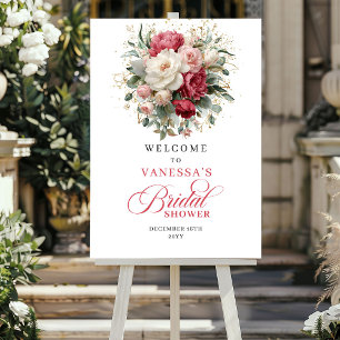 Romantisches Burgunder-Rosé-Grüßeschild Poster