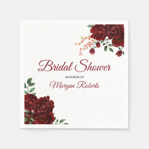 Romantisches Burgunder Rote Rose Blumenkohl Brautp Serviette