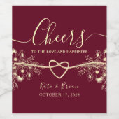 Romantisches Burgundy Cheers Wedding Wine Label Weinetikett (Einzelnes Label)