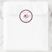 Romantisches Burgundy Red | Blush Pink Floral Wedd Runder Aufkleber (Tasche)