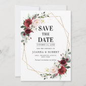 Romantisches Burgundy Rosa Botanische Geometrie Save The Date (Vorderseite)