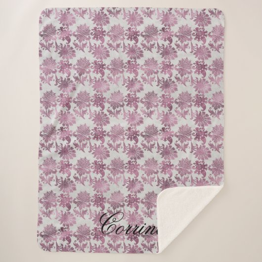 Romantisches Burgundy Rot Silver Floral Sherpadecke (Vorderseite)