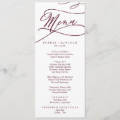 Romantisches Burgundy Text Calligraphy Weddinner Menükarte (Vorderseite)