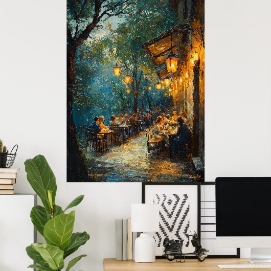 Romantisches Café am Abend Impressionismus Poster (Heimbüro)