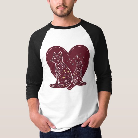 Romantisches Cat Heart Design T-Shirt (Vorderseite)