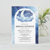 Romantisches Celestial Moon Star Clouds Brautparty Einladung (Stehend Vorderseite)