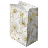 Romantisches Chic Gold Weißes Brautparty Mittlere Geschenktüte (Rückseite Schrägansicht)