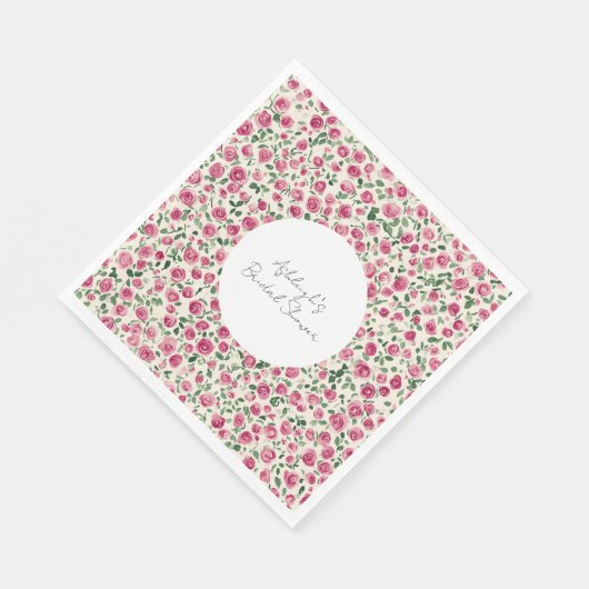 Romantisches Chic Pink Roses Brautparty Serviette (Ecke)