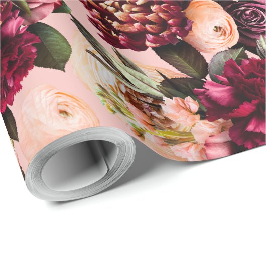 Romantisches Chrysanthemum auf Gossamer Pink Geschenkpapier (Rolleneckpunkt)