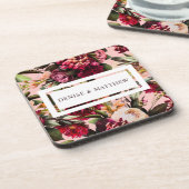 Romantisches Chrysanthemum auf Gossamer Pink Getränkeuntersetzer (Linke Seite)