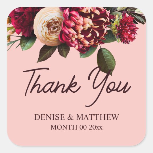 Romantisches Chrysanthemum auf Gossamer Pink Quadratischer Aufkleber (Vorderseite)