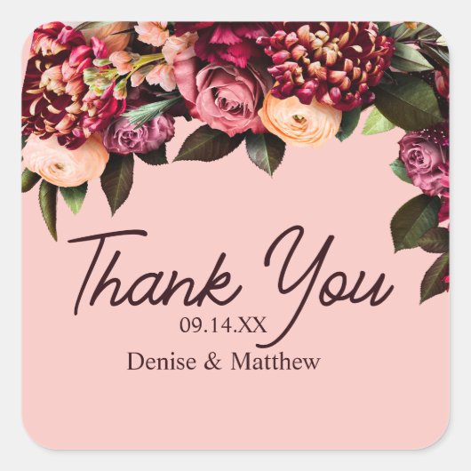 Romantisches Chrysanthemum auf Gossamer Pink Quadratischer Aufkleber (Vorderseite)
