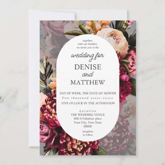 Romantisches Chrysanthemum auf Steinhochzeit Einladung (Vorderseite)