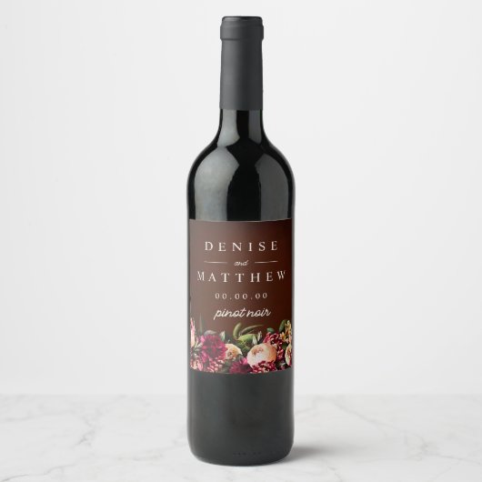 Romantisches Chrysanthemum zu Wein - Weinetikett (Vorderseite)