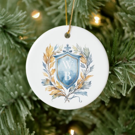 Romantisches Classic Blue Monogram Wappen Wedding Keramik Ornament (Baum)