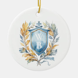 Romantisches Classic Blue Monogram Wappen Wedding Keramik Ornament