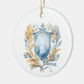 Romantisches Classic Blue Monogram Wappen Wedding Keramik Ornament (Links)