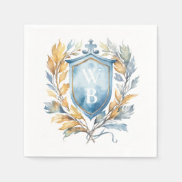 Romantisches Classic Blue Monogram Wappen Wedding Serviette