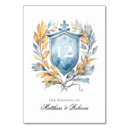 Romantisches Classic Blue Monogram Wappen Wedding Tischnummer