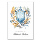 Romantisches Classic Blue Monogram Wappen Wedding Tischnummer (Rückseite)