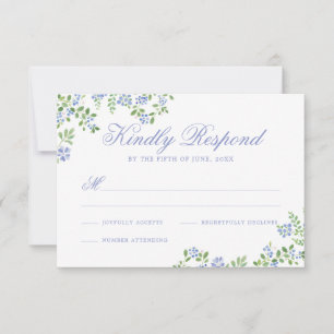 Romantisches Cottage Blaues Blumenrahmen Hochzeit RSVP Karte