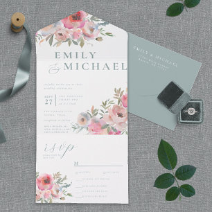 Romantisches Cottage Blumen Blush Blau Salbei Alle All In One Einladung