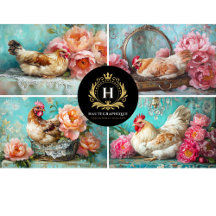 Romantisches Cottage-Blumen-Hühner-Decoupage