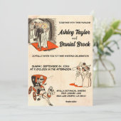 Romantisches Couple-Comic Hochzeit mit klassischem Einladung (Stehend Vorderseite)