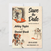 Romantisches Couple Comic Save the Date buchen Einladung (Vorderseite)