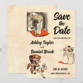 Romantisches Couple Comic Save the Date buchen Einladung (Vorne/Hinten)