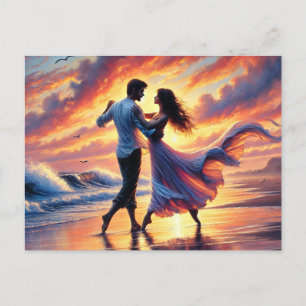 Romantisches Couple Dancing am Strand Postkarte
