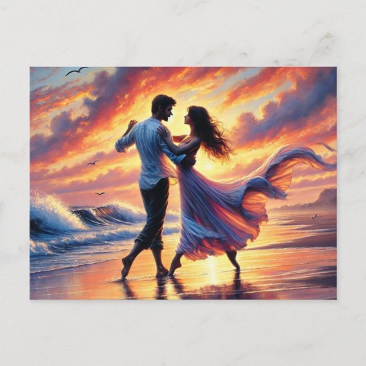 Romantisches Couple Dancing am Strand Postkarte (Vorderseite)