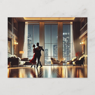 Romantisches Couple Dancing in New York Highrise Postkarte