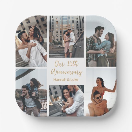Romantisches Couple Foto Collage Jubiläum Party Pappteller (Vorderseite)