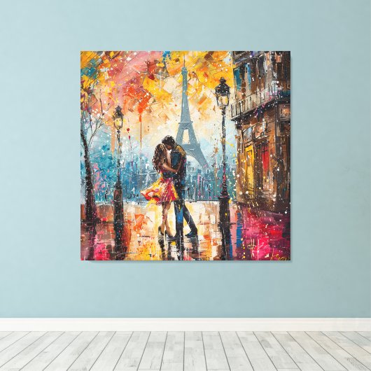 "Romantisches Couple Kissing vor dem Eiffelturm Leinwanddruck (Insitu (Holzboden))