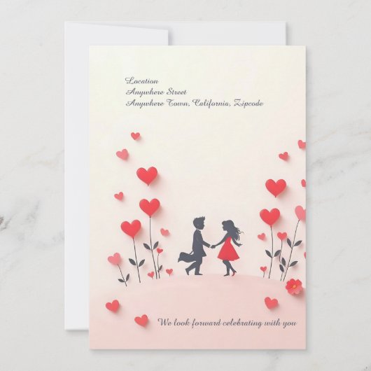 Romantisches Couple Silhouette Rotes Brautparty Einladung (Rückseite)