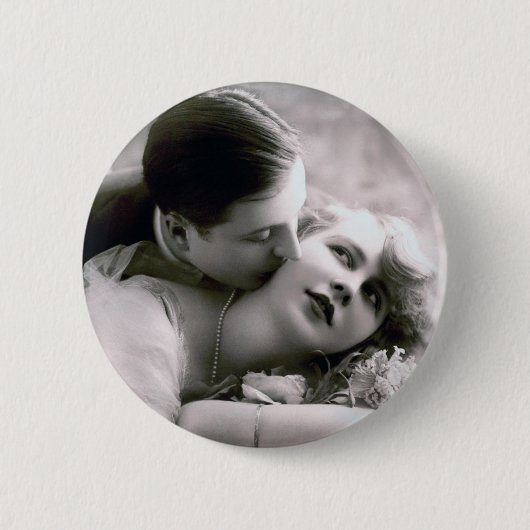 Romantisches Couple Vintag Retro Foto Elegante Lie Button (Vorderseite)
