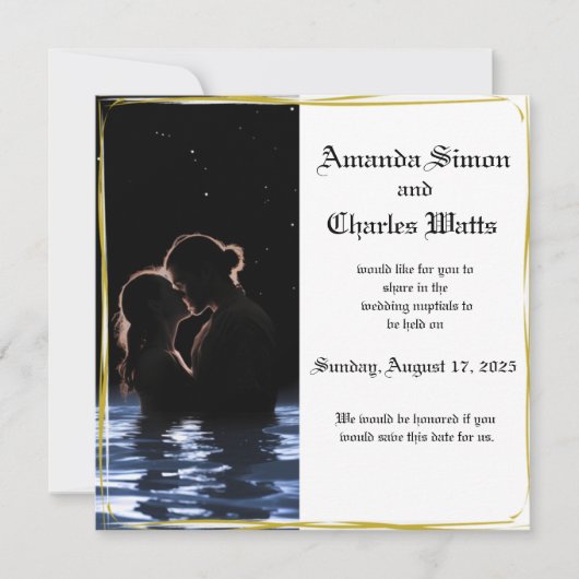 Romantisches Couple Water Save the Date Einladung (Vorderseite)