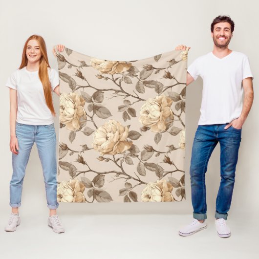 Romantisches Creme-Rose-Beige-Blumenmuster Fleecedecke (Beispiel)