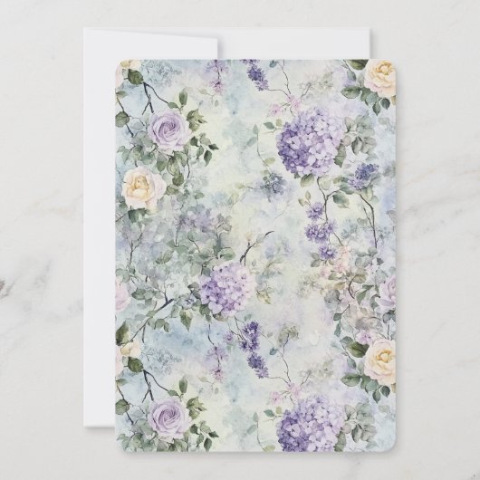 Romantisches Creme-violette Blumen Brautparty Einladung (Rückseite)