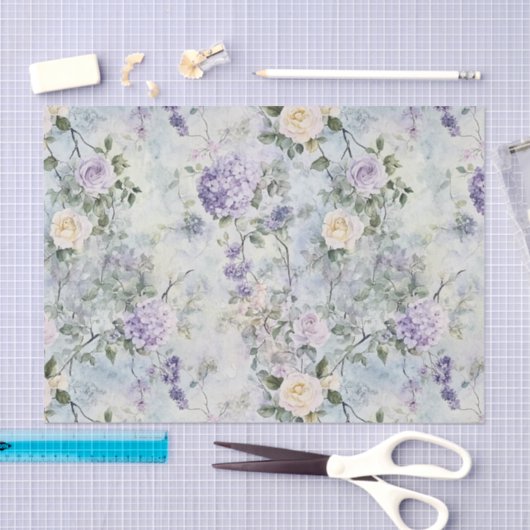 Romantisches Creme-violette Blumen Brautparty Seidenpapier (Handwerk)