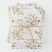 Romantisches Creme White Floral Boho Brautparty Geschenkpapier Set (Beispiel)